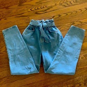 New Look paperbag tie waist jean in indigo blue